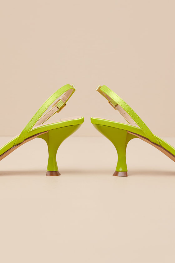 Lulus Soline Lime Satin Slingback Low Heel Sandals In Green