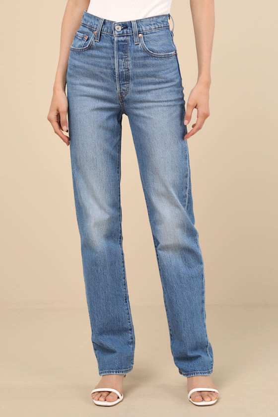 LEVI'S RIBCAGE MEDIUM WASH STRAIGHT LEG HIGH-RISE DENIM JEANS