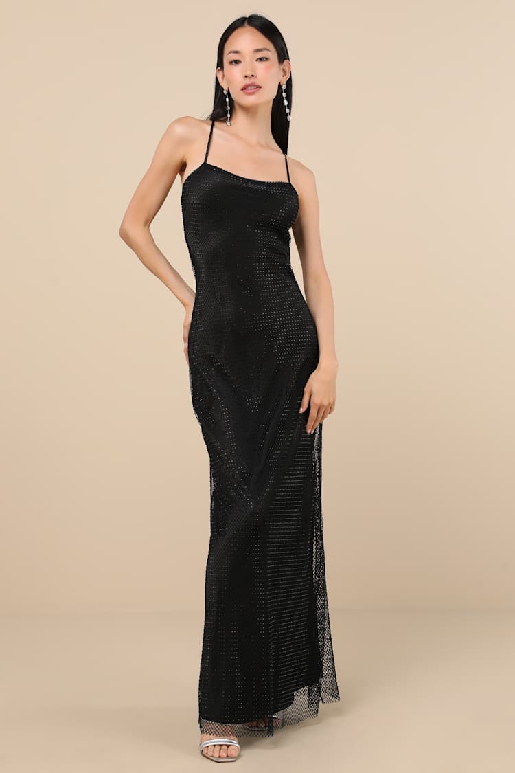 Black Maxi Dress - Fishnet Rhinestone Dress - Sparkly Maxi Dress - Lulus