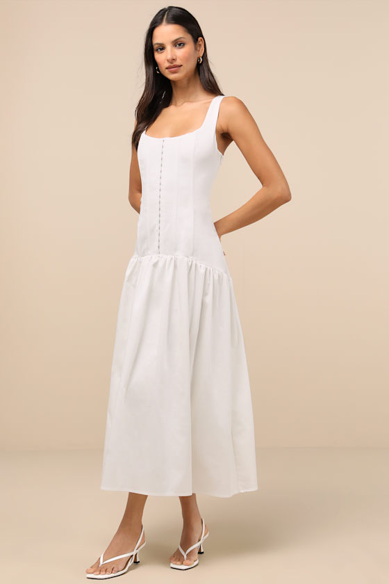 Lulus Kyla White Drop Waist Midi Dress In White