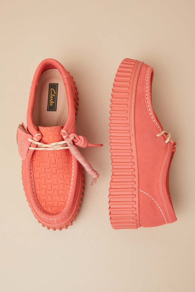 Torhill Bee Coral Suede Leather Flatform Lace-Up Loafers