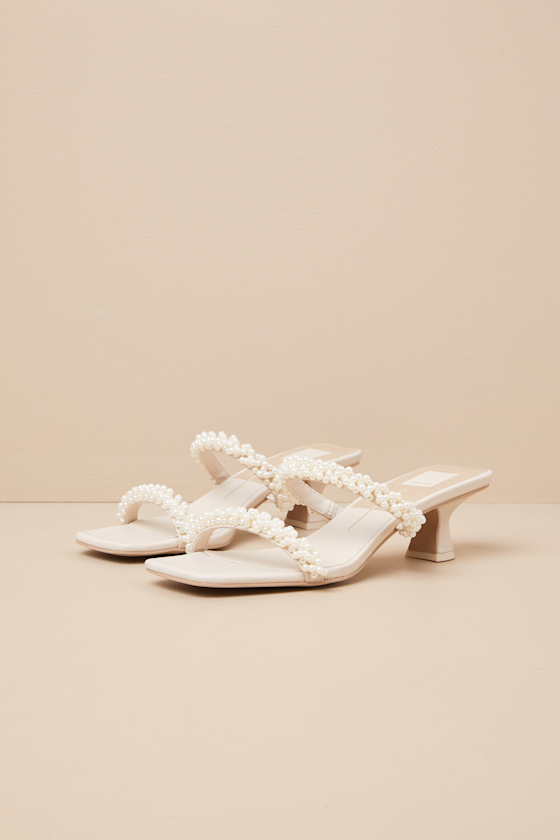 Dolce Vita Boni Vanilla Pearl High Heel Slide Sandals In White