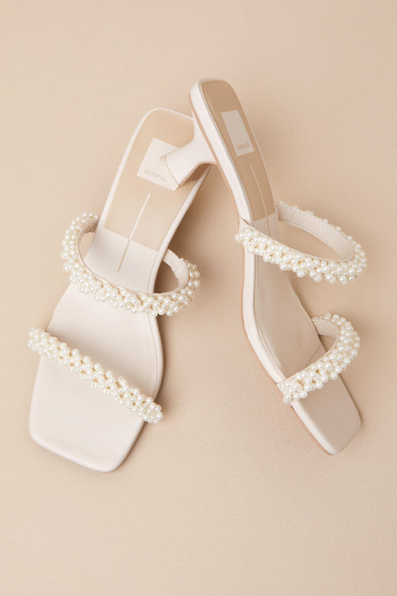 Dolce Vita Boni Vanilla Pearl High Heel Slide Sandals In White