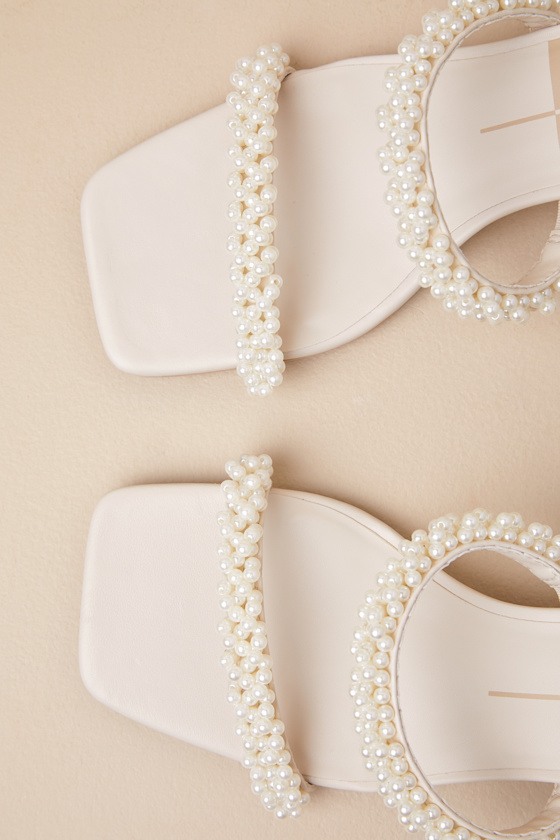 Dolce Vita Boni Vanilla Pearl High Heel Slide Sandals In White