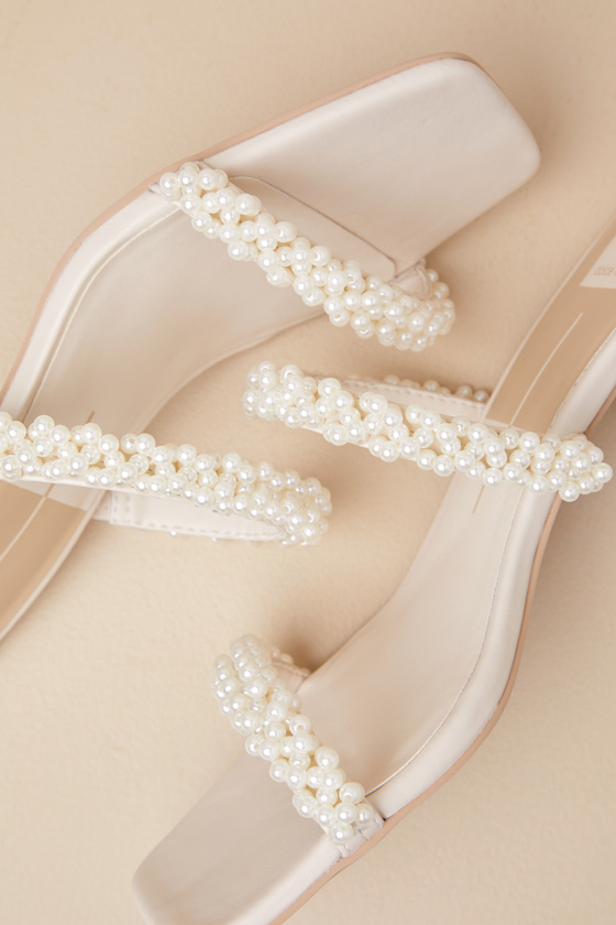Dolce Vita Boni Vanilla Pearl High Heel Slide Sandals In White