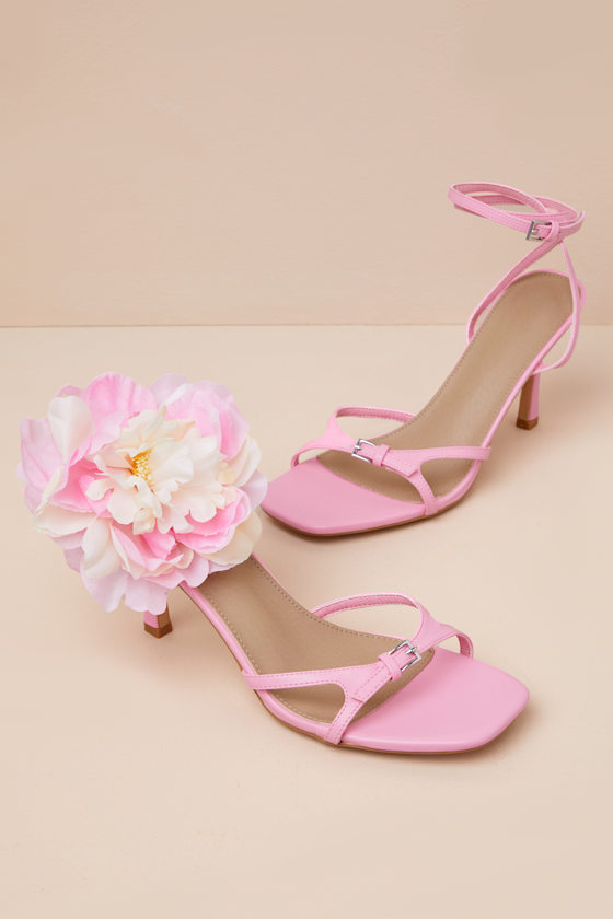 Daiya Pink 3D Floral High Heel Ankle Strap Sandals 1