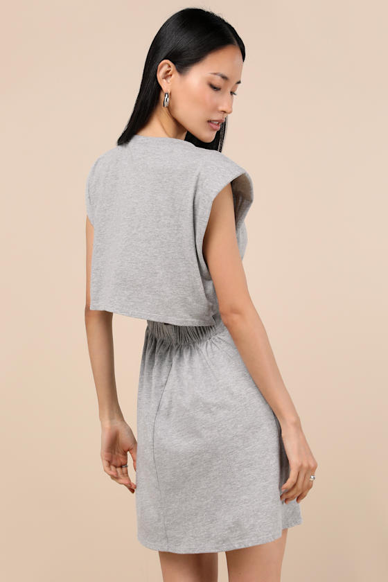 Feelin' Confident Heather Grey Cutout Mini Shirt Dress 3