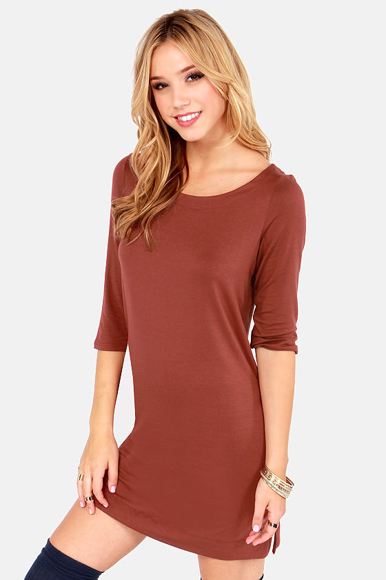 Cute Brown Dress - Shift Dress - Cinnamon Dress - $37.00