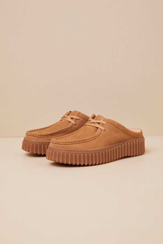Clarks Torihill Light Tan Nubuck Suede Leather Loafer Mules In Light Tan