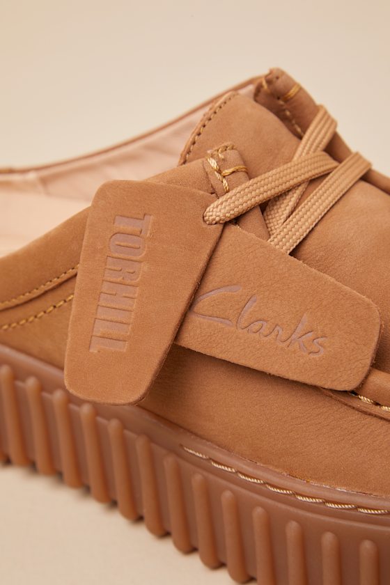 Clarks Torihill Light Tan Nubuck Suede Leather Loafer Mules In Light Tan