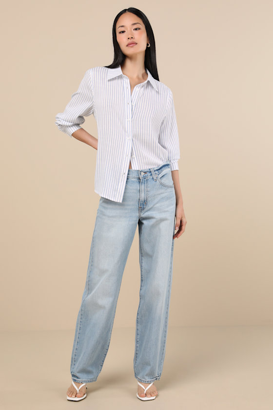 Levi's Baggy Dad Light Wash Cotton Denim Mid-rise Wide-leg Jeans In Blue
