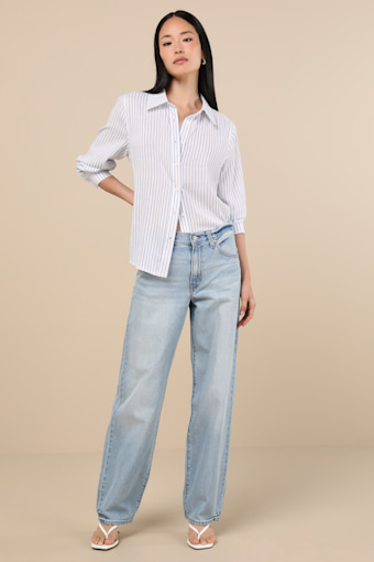 Baggy Dad Light Wash Cotton Denim Mid-Rise Wide-Leg Jeans 3