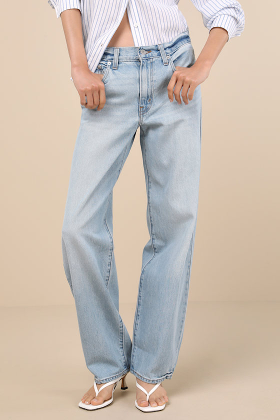Baggy Dad Light Wash Cotton Denim Mid-Rise Wide-Leg Jeans 4
