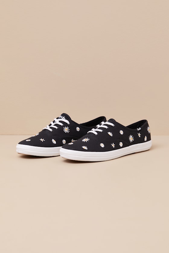 Keds Champion Black Canvas Embroidered Lace-up Sneakers In Black