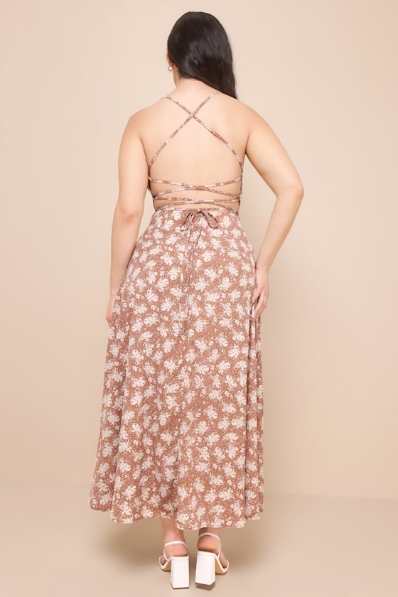 Picturesque Moments Brown Floral Print Strappy Maxi Dress - thumbnail 6