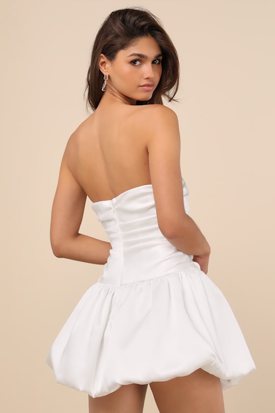 Lulus Stately Stunner White Drop Waist Bubble-hem Mini Dress
