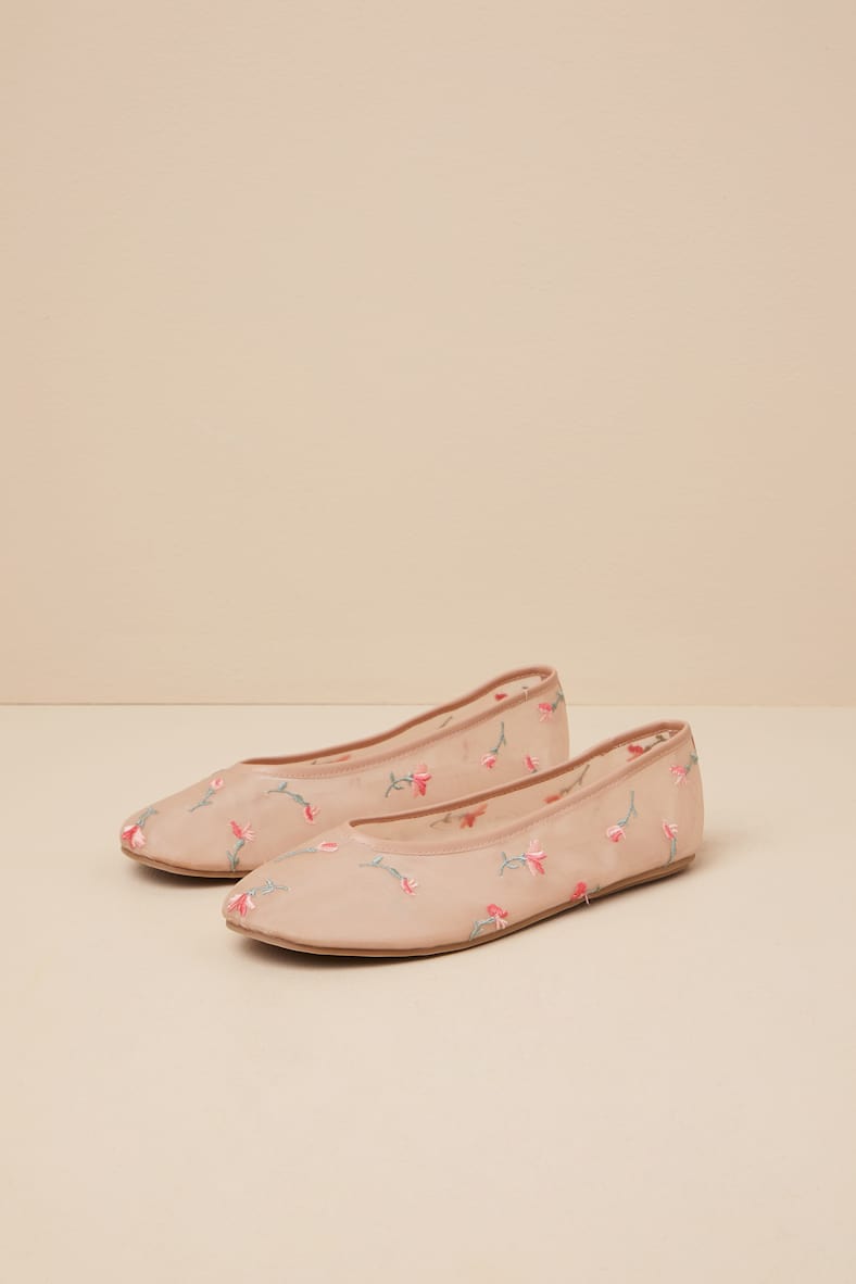 Idony Dark Nude Floral Mesh Ballet Flats
