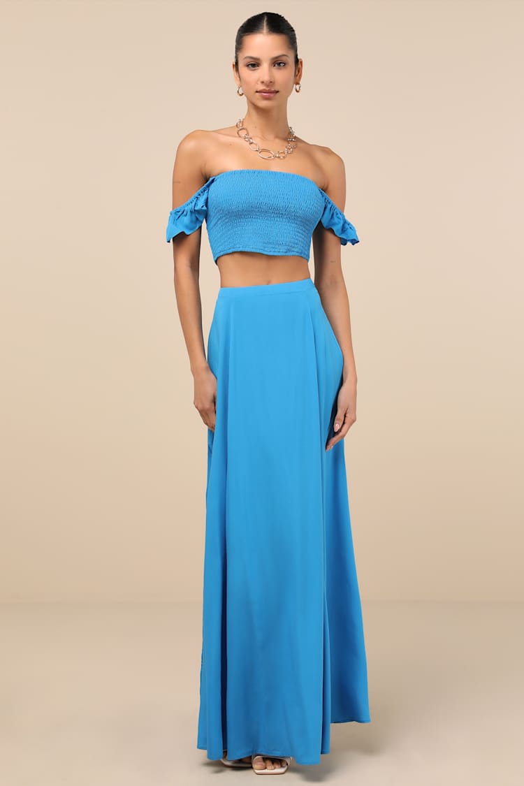 Bright Blue Dress - Off-the-Shoulder Dress - Two-Piece Maxi Dress - Lulus