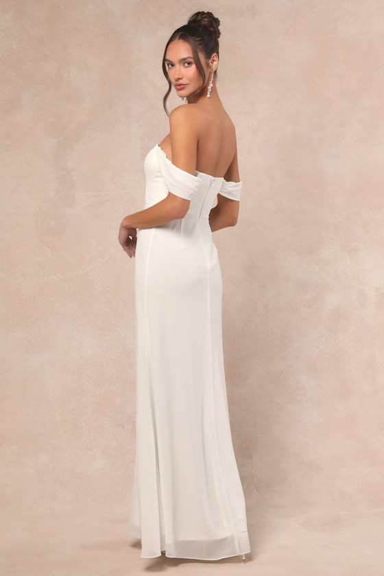 Lulus Magical Magnetism White Off-the-shoulder Maxi Dress In White