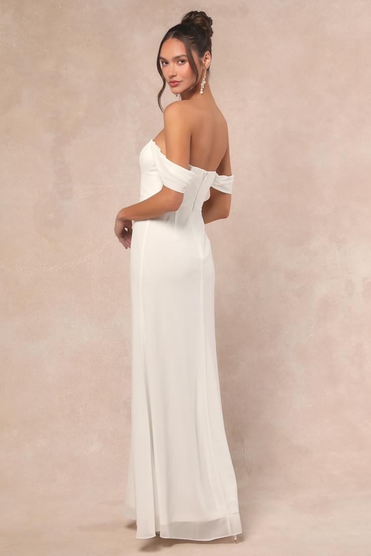 Magical Magnetism White Off-the-Shoulder Maxi Dress