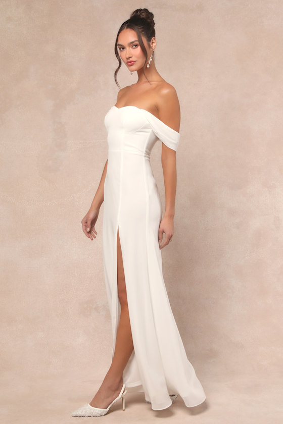 Lulus Magical Magnetism White Off-the-shoulder Maxi Dress In White
