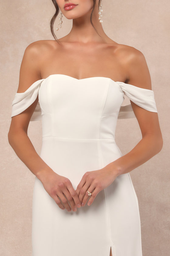Lulus Magical Magnetism White Off-the-shoulder Maxi Dress In White