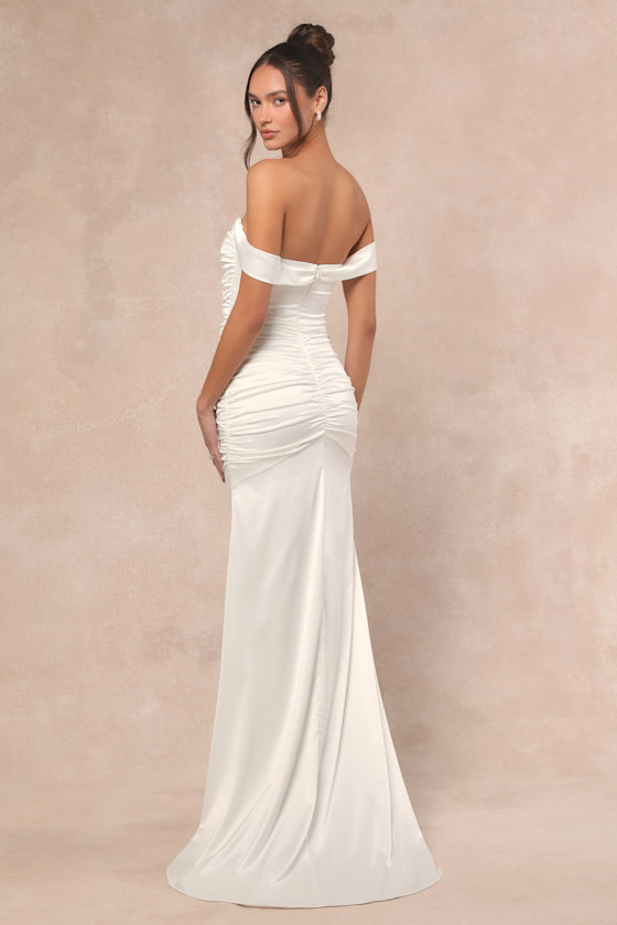 Torri White Satin Off-the-Shoulder Maxi Dress 3