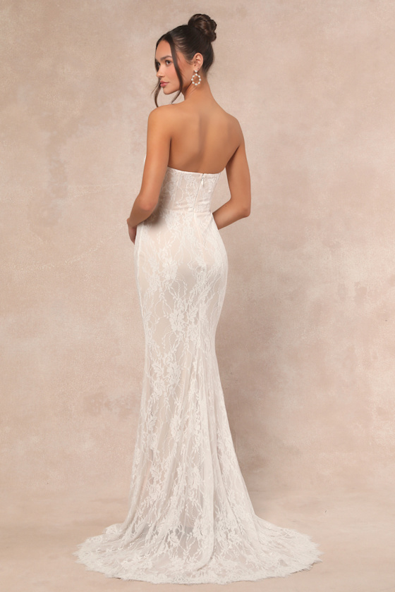 Lulus Valeria White Lace Strapless Bustier Maxi Dress In White