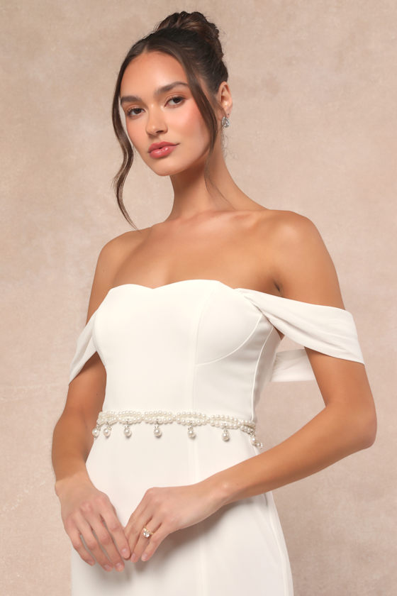 White Pearl Belt - Silver Chain Link Pearl Belt - Bridal