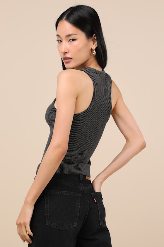 Lulus Essential Update Charcoal Ribbed Tank Top In Black
