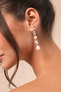 Glistening Addition Gold Pearl and Rhinestone Drop Earrings 1