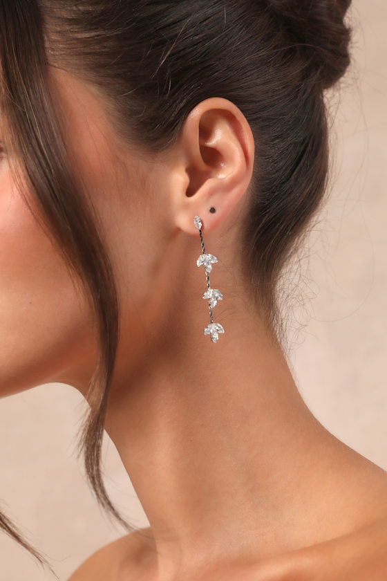 Lulus Ksena Silver Rhinestone Drop Earrings In Silver