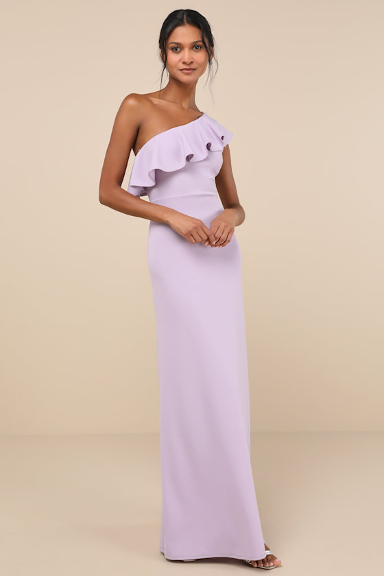 Image of Last Forever Lavender One-Shoulder Ruffle Maxi Dress