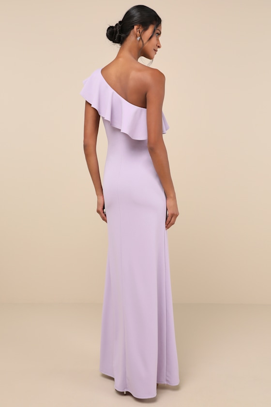 Lulus Last Forever Lavender One-shoulder Ruffle Maxi Dress In Purple