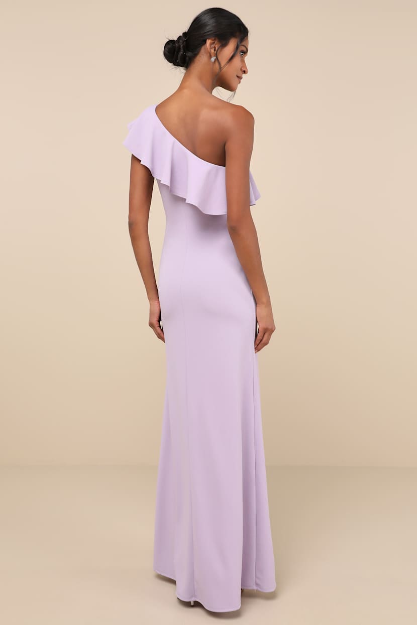 Lulus | Purple Last Forever Lavender One-Shoulder Ruffle Maxi Dress | Womens | 3X (Available in 2X, 1X, XXS, XS, S, L, XL) | Polyester/Spandex