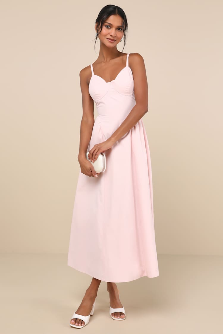 knee length dresses for ladies Garden Stroll Blush Pink Ditsy Floral Midi Dress – Shop the Mint main image 1