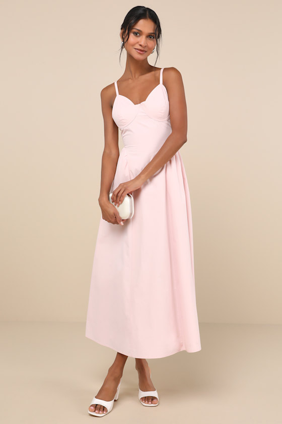 Veris Blush Pink Bustier Midi Dress 1