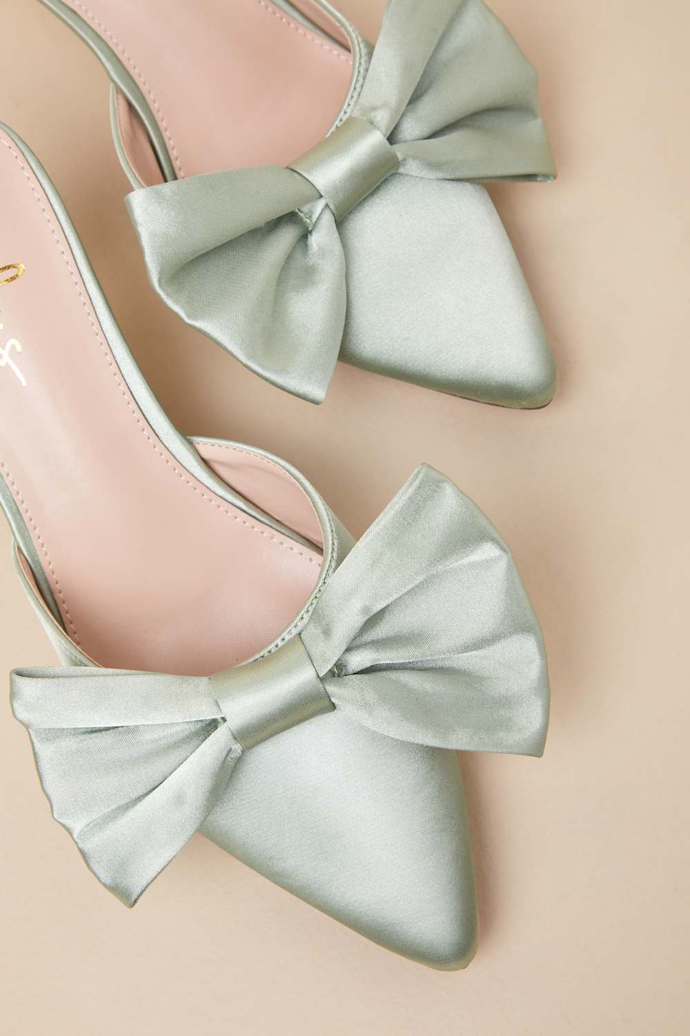 Lyle Sage Green Satin Pointed-Toe Mules