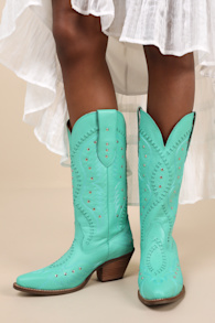 Pretty 'N Pink Green Leather Knee-High Western Boots 1