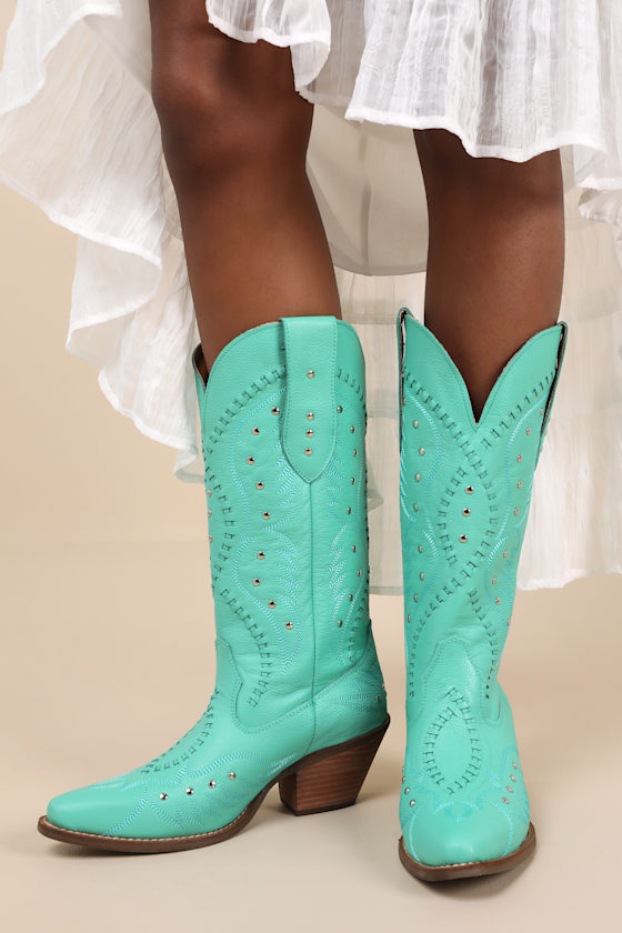 Pretty 'N Pink Green Leather Knee-High Western Boots 1