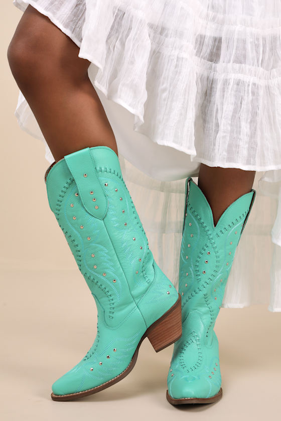Pretty 'N Pink Green Leather Knee-High Western Boots 2