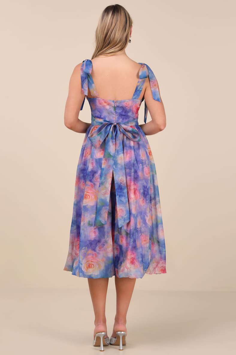 Flowering Day Dream Purple Floral Organza Midi Bubble Dress