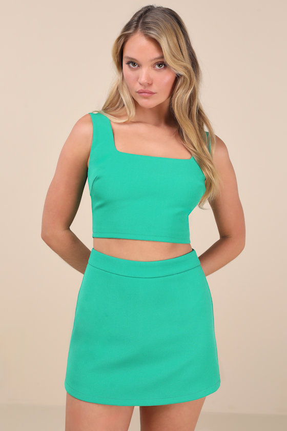 Lulus Divinely Sunny Green Sleeveless Two-piece Romper In Green