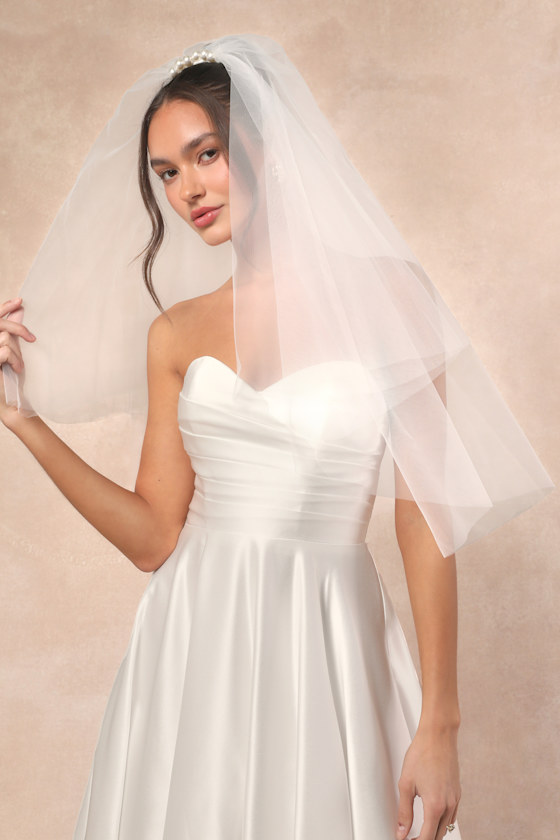 White Layered Tulle Veil - Pearl Tulle Veil - Hip-Length