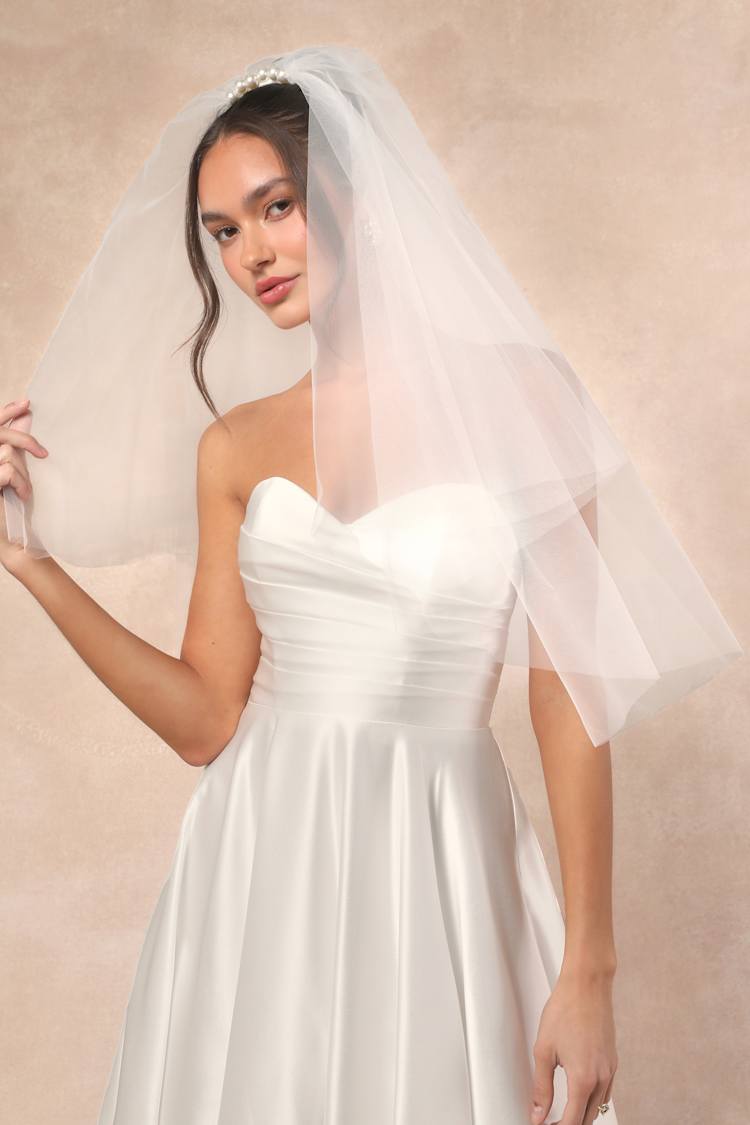 White Layered Tulle Veil - Pearl Tulle Veil - Hip-Length Veil - Lulus