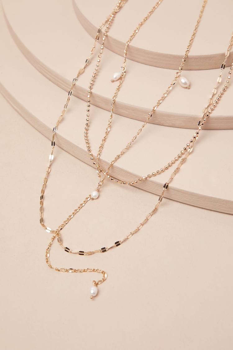 Ferona Gold Pearl Layered Lariat Necklace