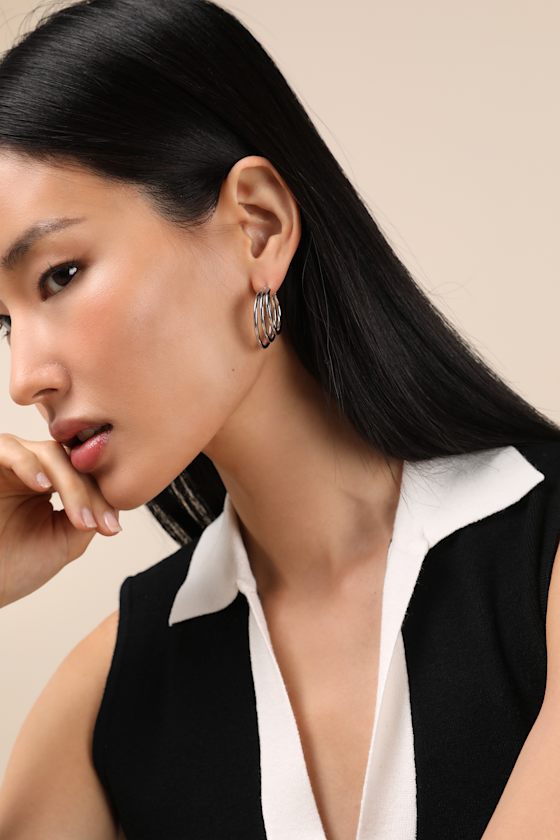 LULUS FARGO SILVER LAYERED HOOP EARRINGS