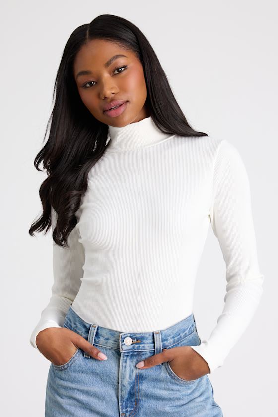 Wilde Ivory Ribbed Long Sleeve Mock Neck Bodysuit 2
