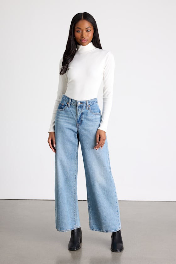 Ivory Long Sleeve Bodysuit - Mock Neck Bodysuit - Ribbed Bodysuit