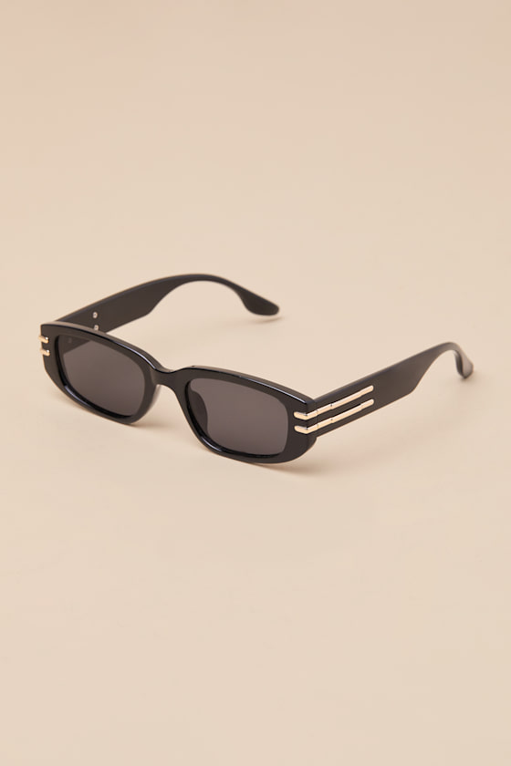 LULUS ROLLI BLACK RECTANGLE SUNGLASSES